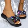 Fashion 2025 Fashion Sequin Bow Slippers Women's New Summer Lightweight Sandals Outdoor Banquet Parties Thick Soled Casual Shoes Durable