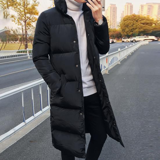 Men Jacket Hooded Solid Color Long Sleeve Coldproof Winter Thicken Cotton Padded