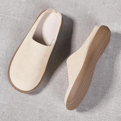 Women Slippers Outside Cowhide Bag Head Cool Slippers Soft Bottom Soft Surface Leather Half Slippers Comfortable Women's Shoes