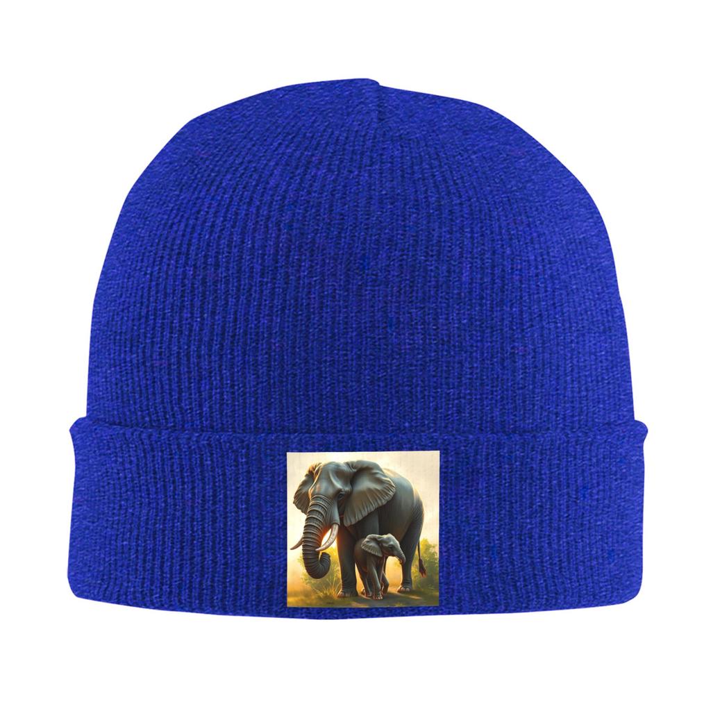 A Majestic Elephant With Her Baby Elephant Warm Knitted Cap Winter Knit Bonnet Hat Skullies Beanies Hip Hop Caps for Unisex
