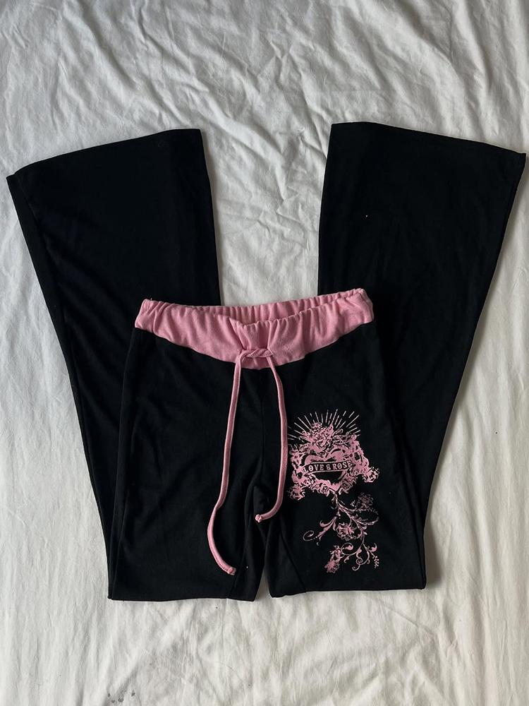 VIONA Hip-Hop Streetwear Hose Damen Y2K Gothic Kordelzug Hose Frühling Herbst Klassische Mode Rosa-schwarz Patchwork Bootcut Hose