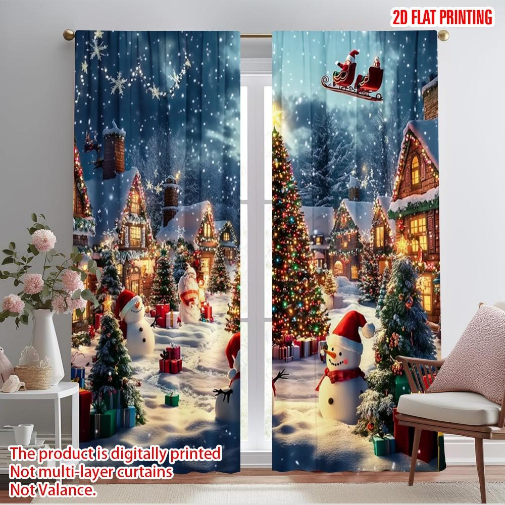 

Plane Printing Curtains Window Treatment Christmas Trees Snowmen Versatile Polyester Without Rod Home Decor Curtain Set Of 2 Made Washable W100*H70(CM)-Rod Pocket&1PCS