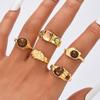 5pcs Vintage Fashion Irregular Gold Color Tiger Eye Colorful Rhinestone Ring Set for Women Daily Wear Holiday Party Jewelry Gift