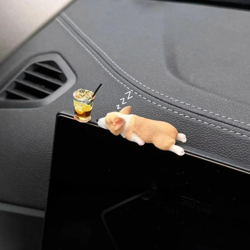 Creative Mini Sleeping Corgi Car Ornament Center Console Decoration Simulation Cute Resin Animal Doll Car Interior  Adorns
