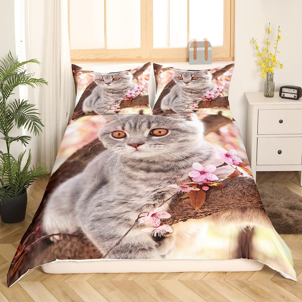 Cat Colorful Bedding Set Pet Cats for Kids Boys Girls Teens Cute Kitten Duvet Cover 3D Animal Gift Room Decoration with Zipper