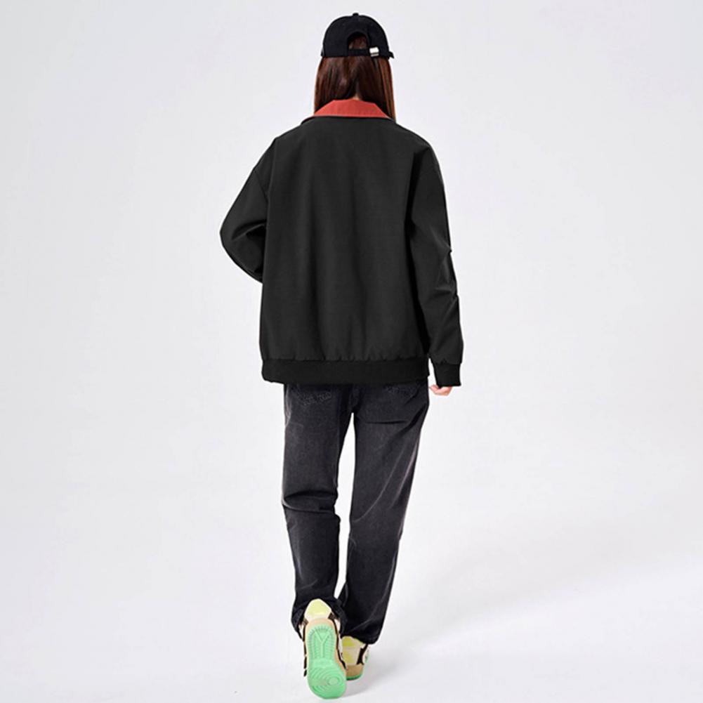 Women Everyday Coat Lapel Long Sleeve Patchwork Color Elastic Hem Jacket Zipper Placket Autumn Outwear