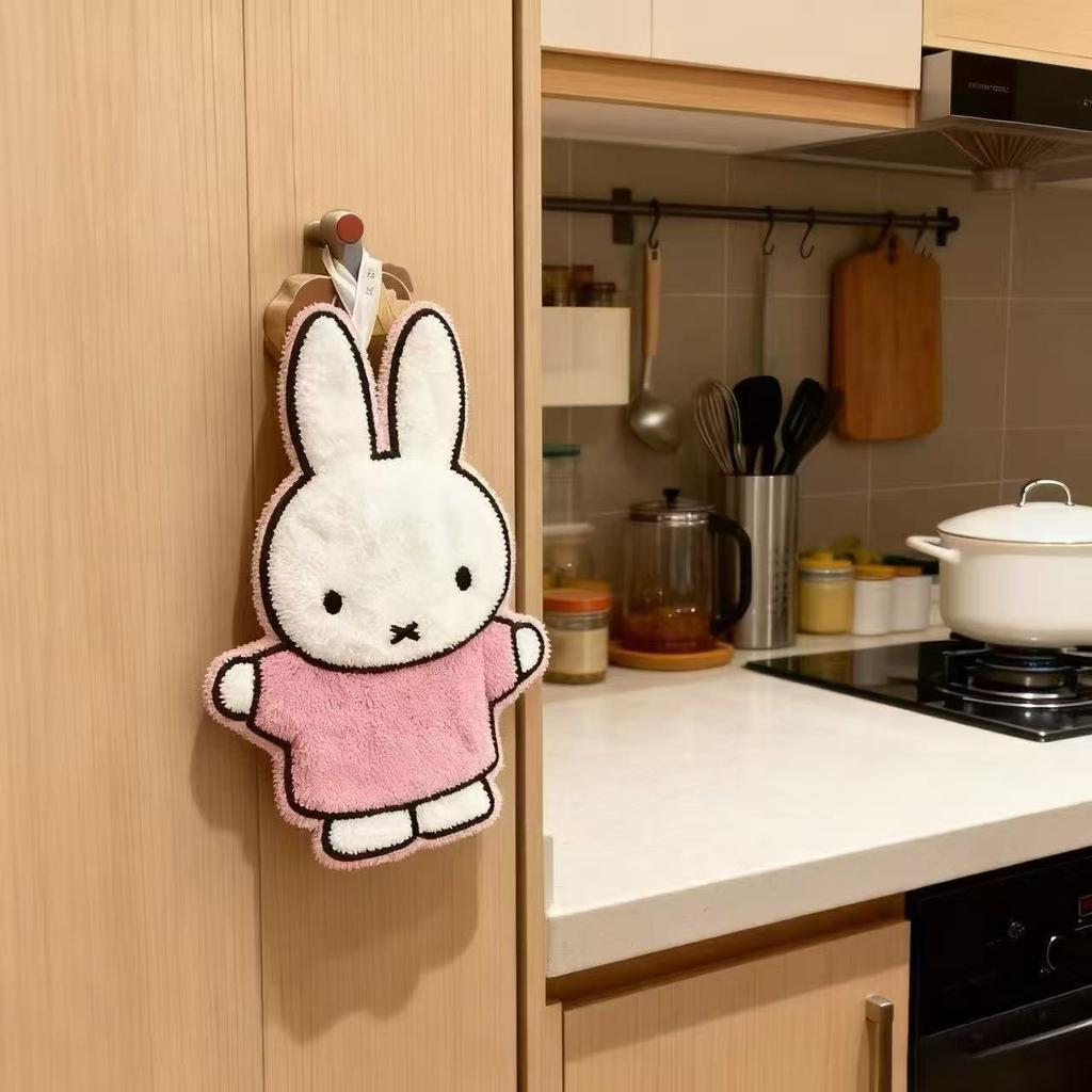Kawai Miffy Rabbit Hand Towel Thickened Cartoon Wipe Cloth Versatile Household Supply Bathroom Kitchen Washroom Home Decoration
