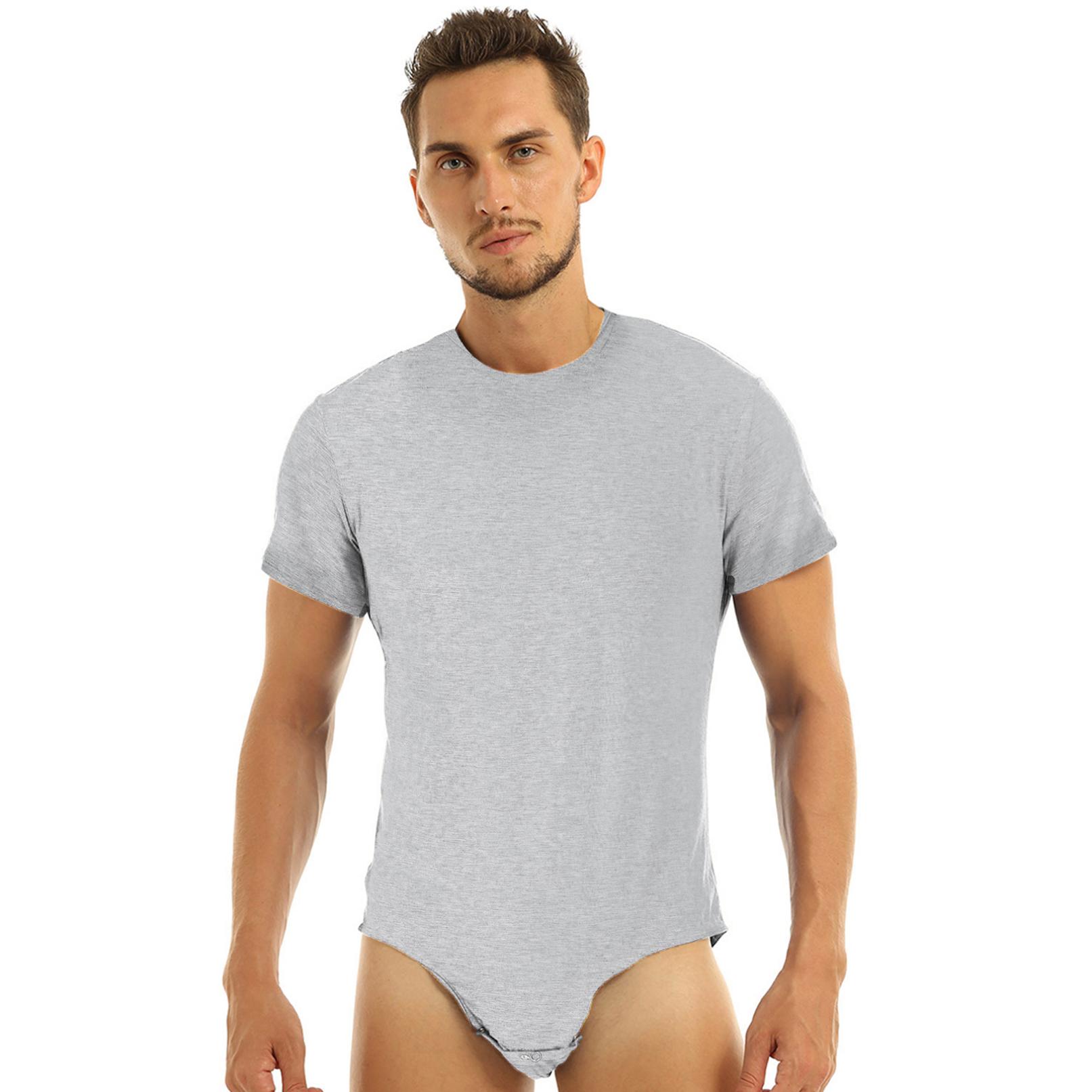 YOOJIA Heren eendelig ondergoed korte mouw druk kruis T-shirt bodysuit romper pyjama volwassen playsuit 4XL