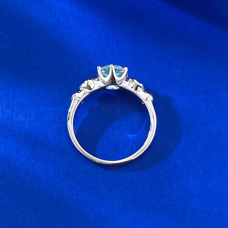 MooKing Jewelry Rose Wreath Aquamarine Light Luxury Rose-Cut Wedding Ring