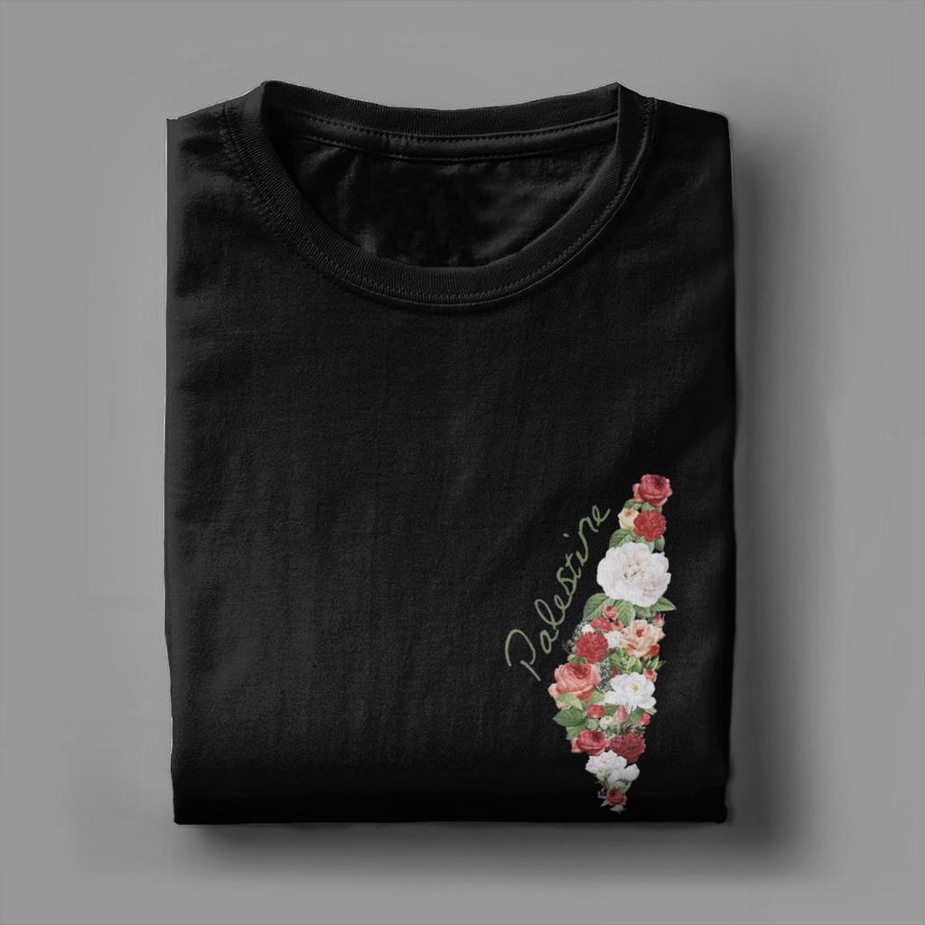 Casual T Shirt Summer Palestinian Palestine Flower Hippie T-Shirts  Cotton Tshirt for Men Y2K Fun Loose Short Sleeve Clothing