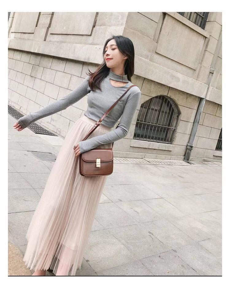 2023 Spring/Summer High-Waist Mesh Pleated Midi Skirt