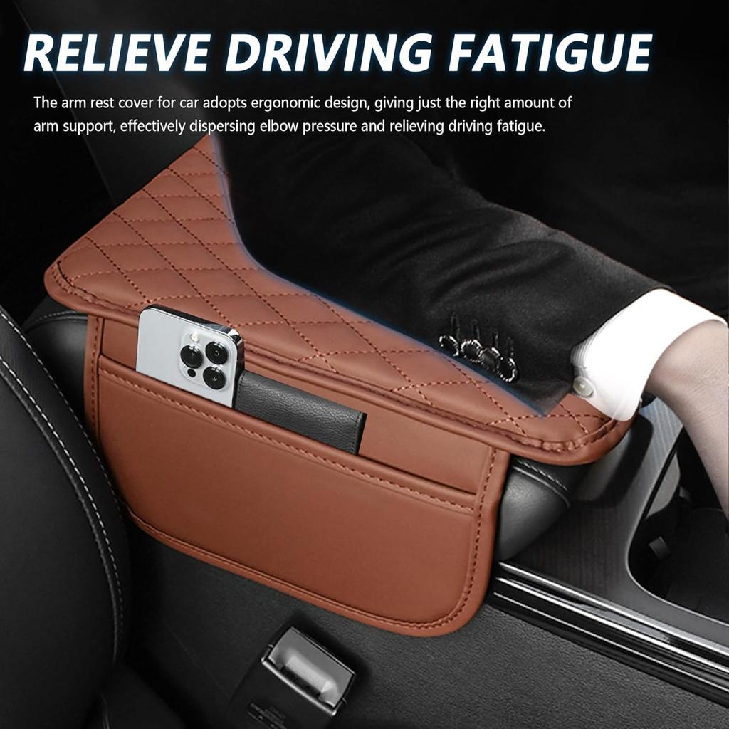Microfiber Leather Car Console Cover Armrest Cushion with 2 Storage Bags Universal Fit Car Interior Accessories for Most Cars