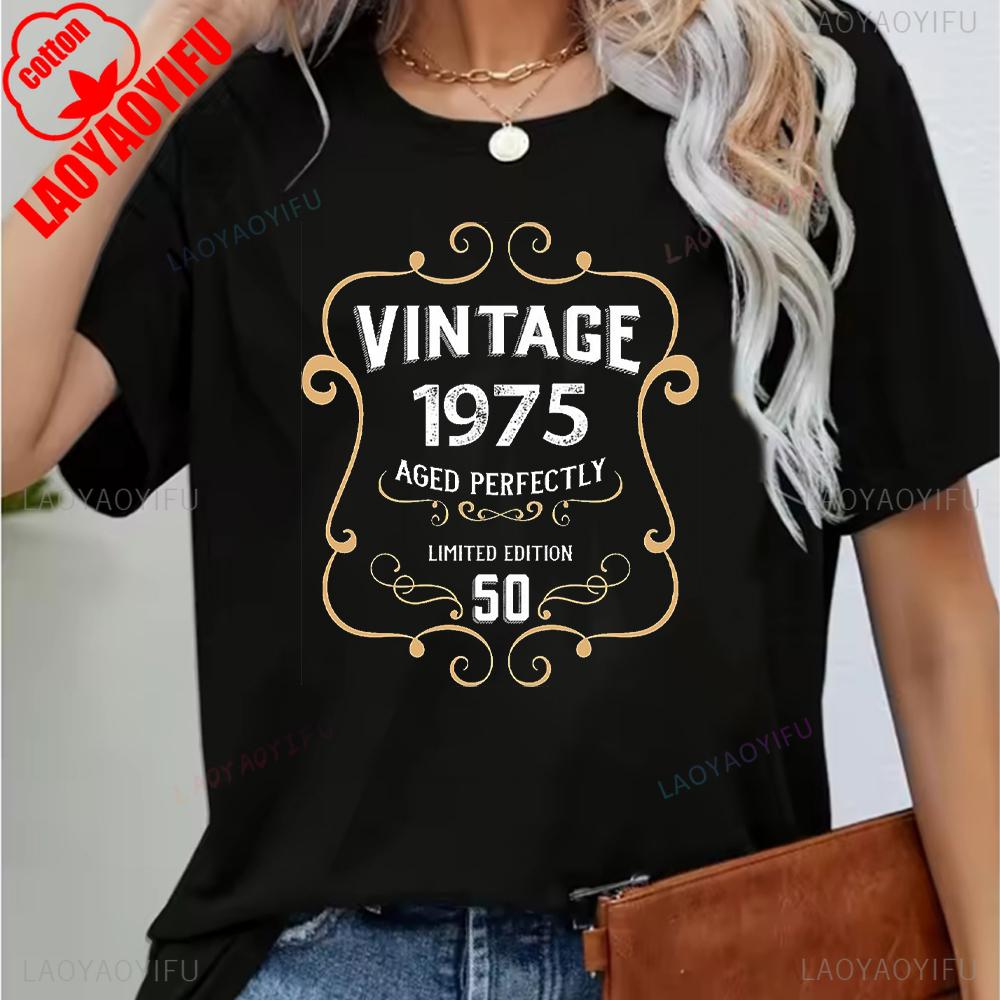Vintage 1975 Funny 50Th Birthday Gifts 50 Years Old Retro Print T-Shirt Short Sleeve Crew Neck Casual Top for Summer & Spring