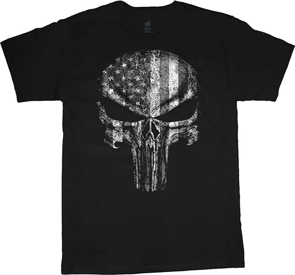 Vintage American Flag Skull Graphic TShirt 100 Cotton ONeck Summer Short Sleeve Casual Mens Tshirt Size S3XL S