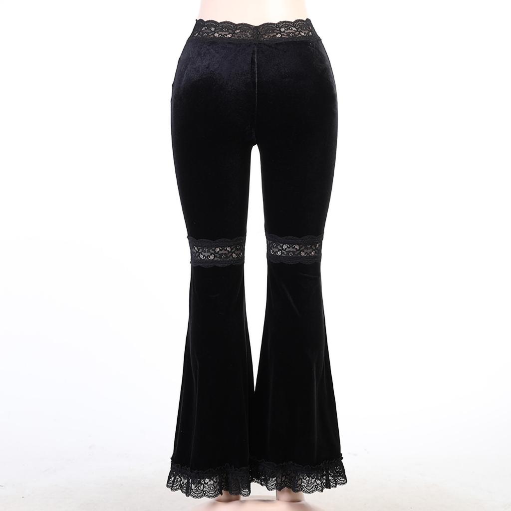 Women Fashion Pants Gothic Paneled Lace Wide-leg Pants Long Pants