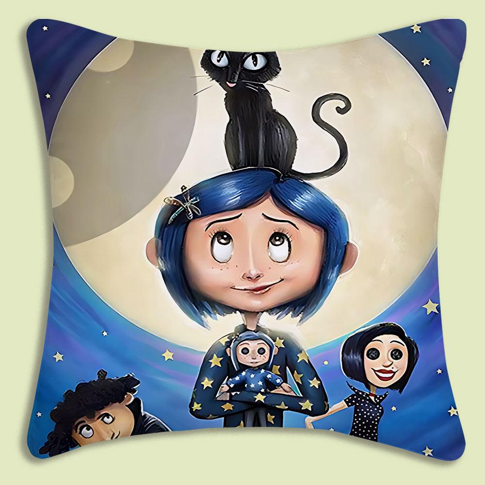Animation Coraline Pillow Covers Cartoon Sofa Decorative Home Doublesided Printing Short Plush Cute Cushion Cover