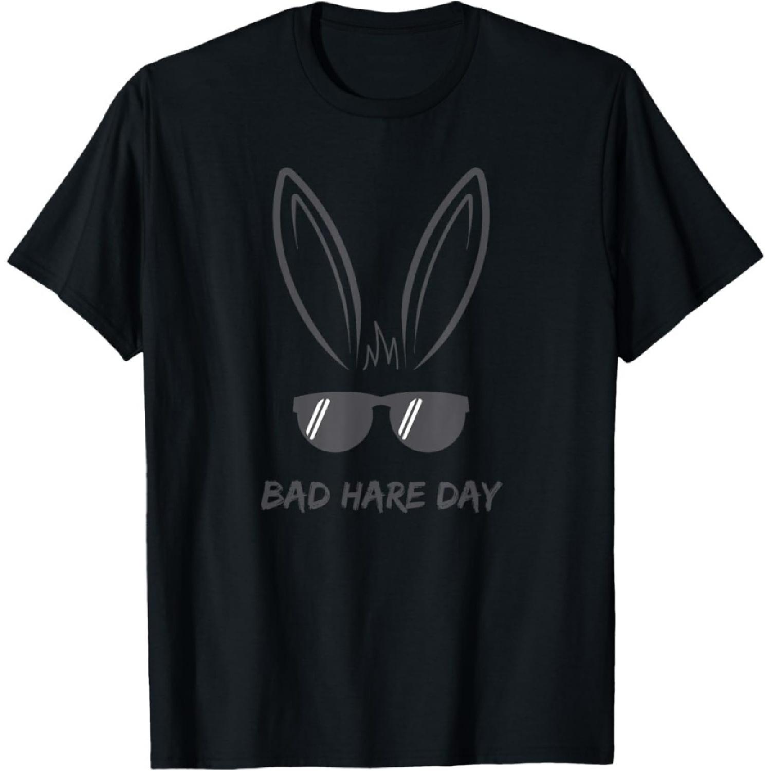 Bad Hare Day Funny Bunny Rabbit Design Glasses Cool Meme Pun T-Shirt S