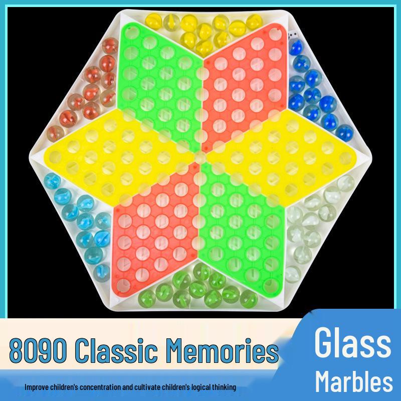 Classic Glass 7-in-1 Board Game: Chinese Checkers, Ludo, and Marbles Set for Kids & Adults