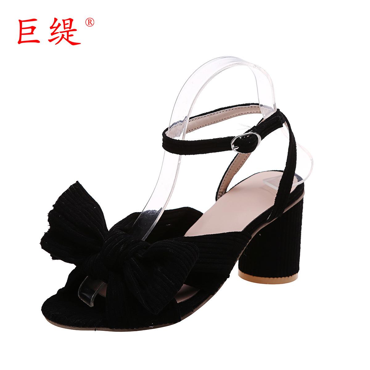 

Giant Ti 2025 summer bow, thick heel sandals wish foreign trade large size women s high heels womanshoes 35 чорний