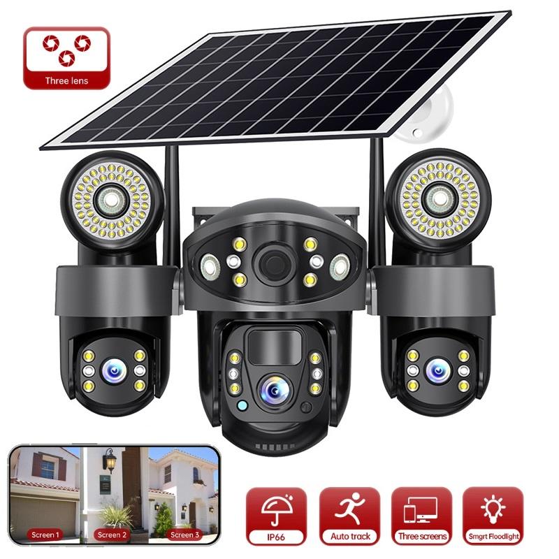 Kamera CCTV 2 w 1 zasilana energią słoneczną, potrójny obiektyw ze światłem LED do widzenia w nocy, bezprzewodowa kamera IP sieci WIFI/4G.