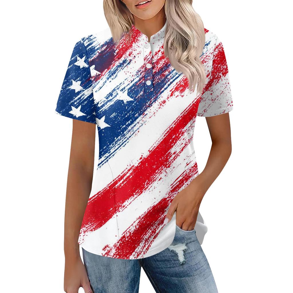 Women's Casual Polo Shirt Short Sleeve Loose Fit Button Up Top with Butterfly and Rose Print Suitable for Everyday Wear