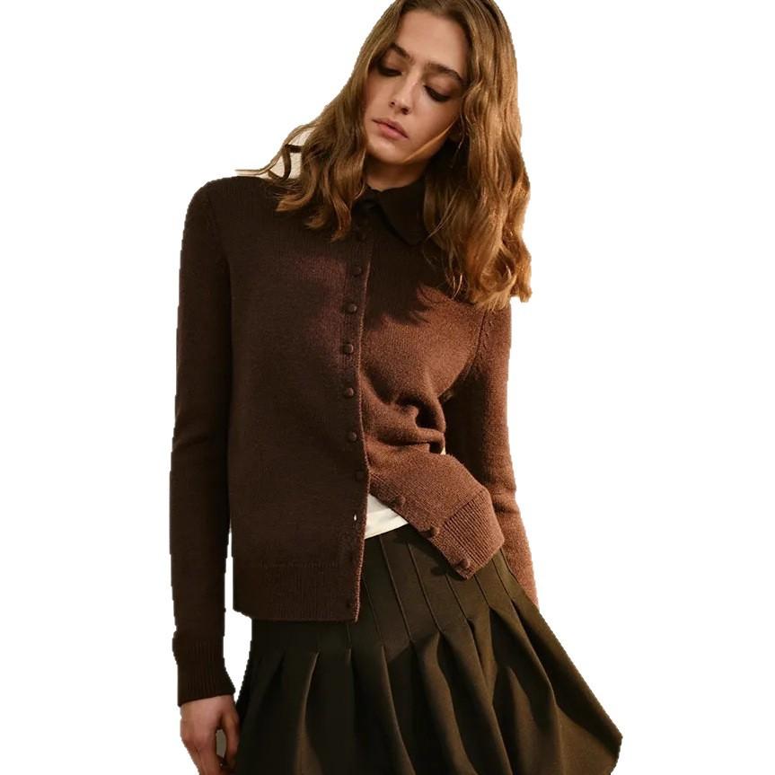 Single-breasted Knitted Cardigan Women's Autumn and Winter New High-end Long-sleeved Top Thickened Soft Waxy Lapel Sweater Jacket