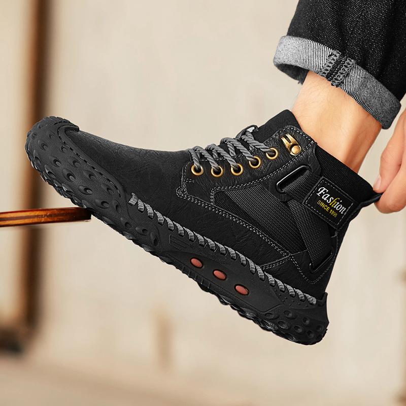 Hand-stitching Leather Men Boots Split Leather Casual Leather Shoes Men Ankle Boots