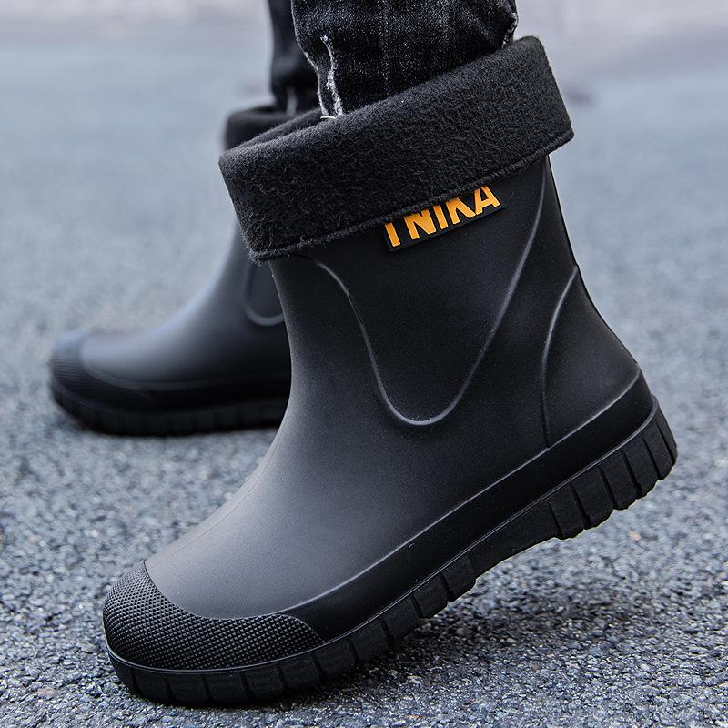 Pánské holínky protiskluzové středně vysoké sametové teplé holínky módní odolné proti opotřebení dešťové boty sada vodotěsné rybářské outdoorové boty do vody