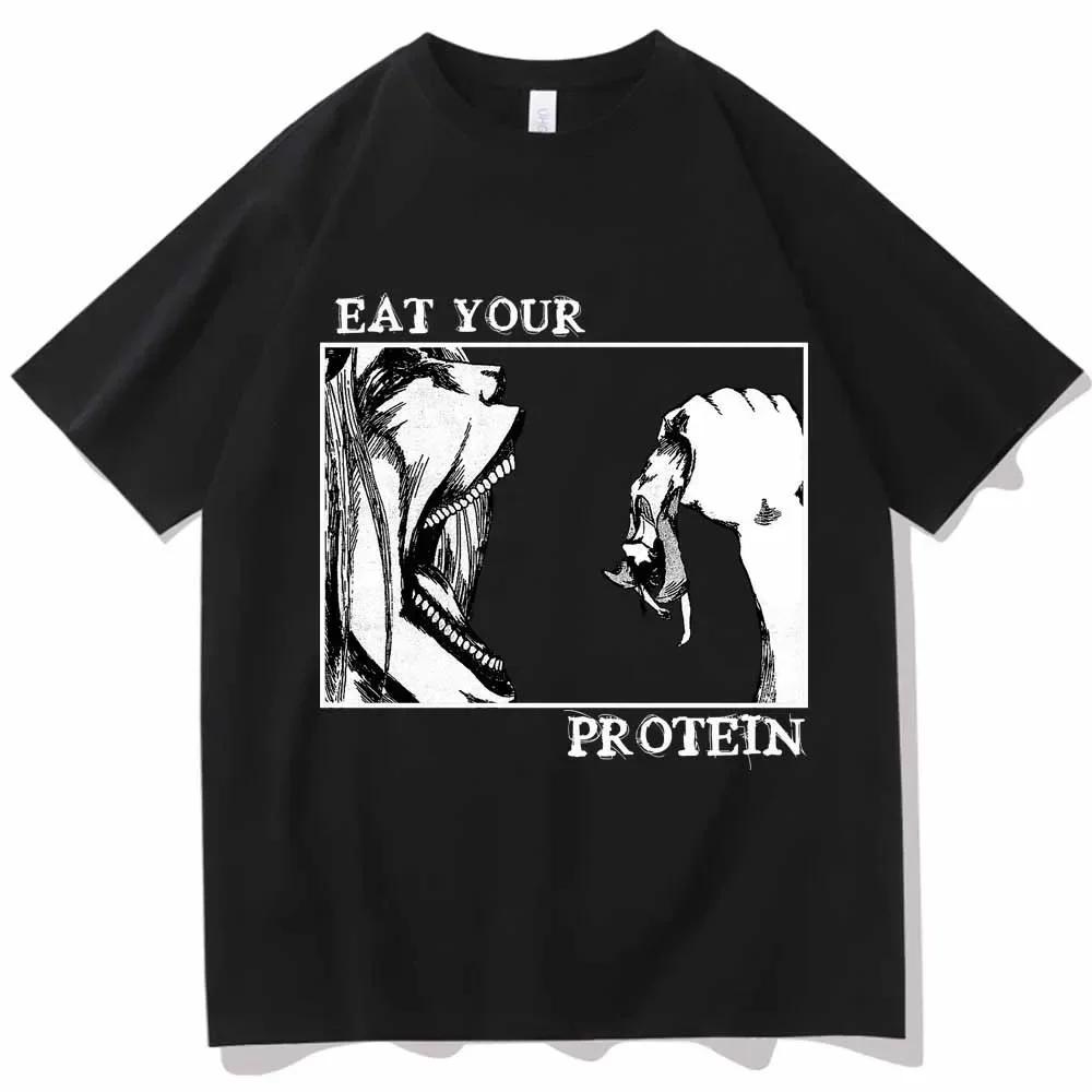 Attack on Titan Tshirt Protein Shirt Womens Summer Casual Round Neck Short Sleeve Shirt Graphic Women Clothing Aesthetic Clothes S