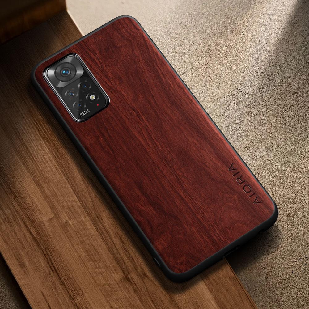 For Xiaomi Redmi Note 11 10 Pro Plus Max 11S 10S Case Capa Funda Simple Stylish Wooden Pattern Pu Leather Phone Cover Coque