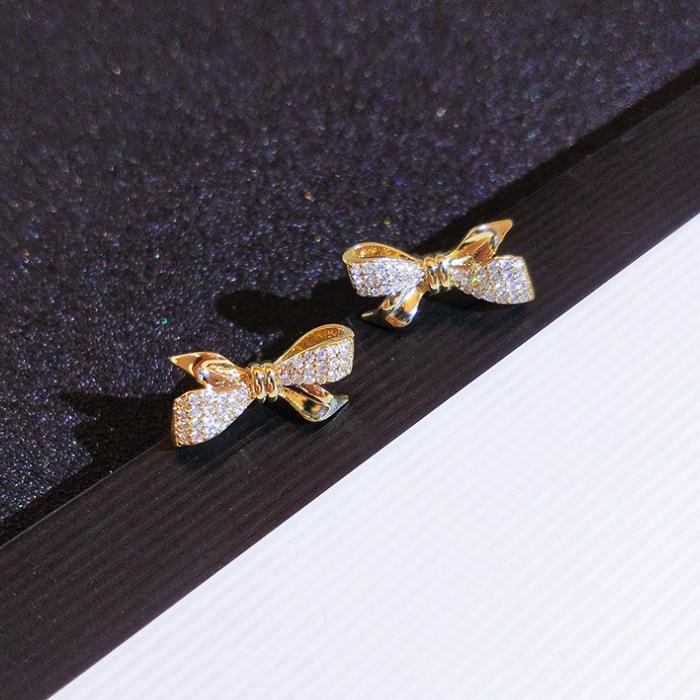 Brincos Borboleta Gravata Borboleta, Brincos Stud da Moda, Presilhas de Orelha com Temperamento, Sem Piercing nas Orelhas, Brincos Femininos Cheios de Diamantes.