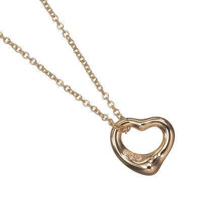 TIFFANY&Co. Open Heart Necklace K18 Pink Gold/diamond 2.84g Women Used