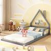 90*200cm Children's Bed, Low Bed, House Shape, Solid Pine, Simple Design, Gray