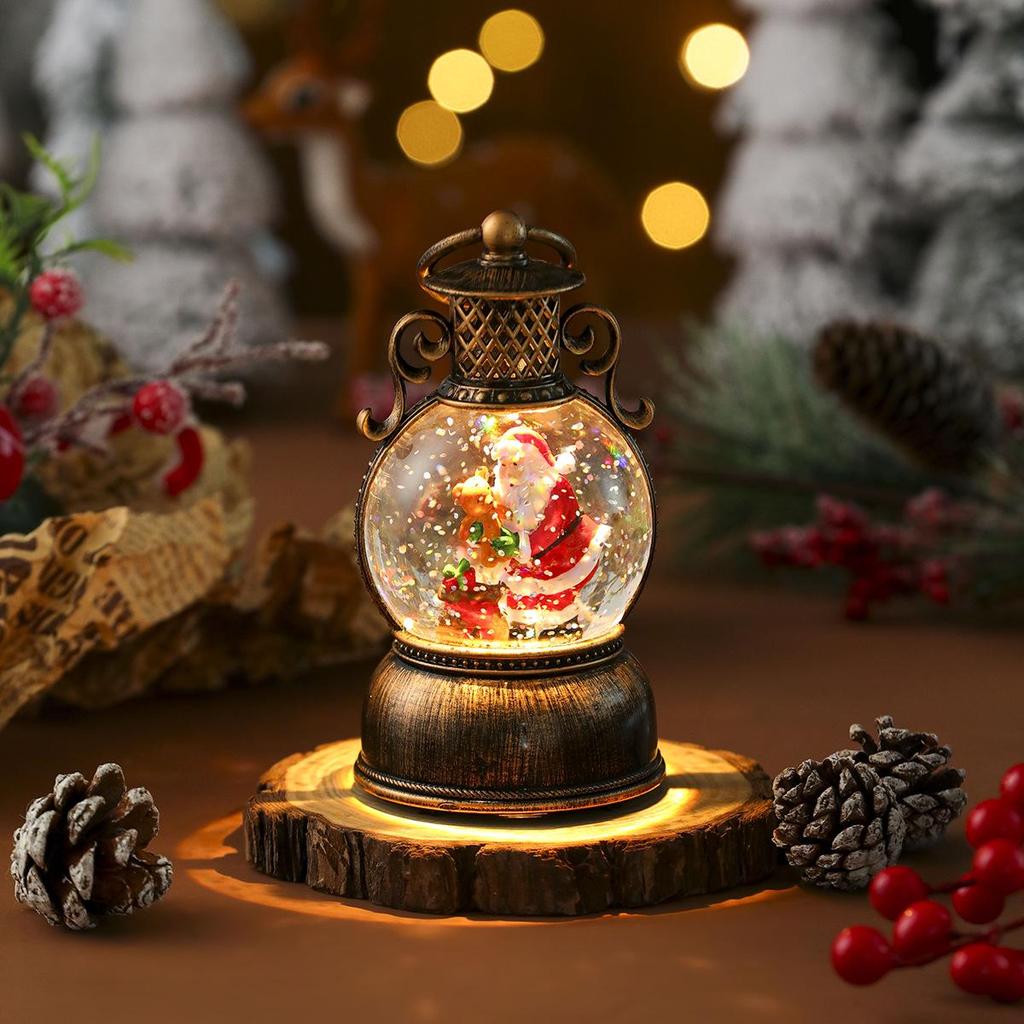 USB Music Snowing Christmas Light-Up Resin Figurine Carousel Decoration