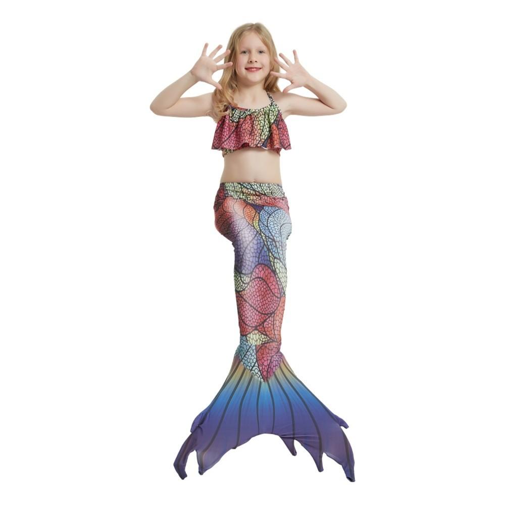 Costume da Bagno Sirena per Bambina 3 Pezzi Squame Coda di Sirena Set Bikini Bambini Spiaggia Piscina Cosplay Outfit da Bagno