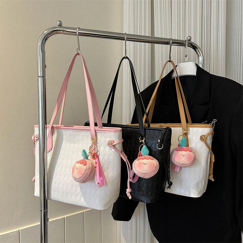 Large Capacity Korean Style Tote Bag Simple Casual Solid Color Work Shoulder Bag for Women