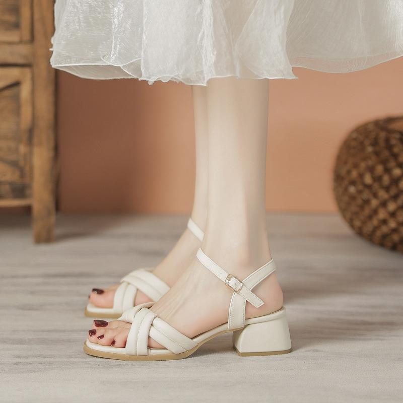 

Кожаные туфли Yuexinwang Flat для женской обуви Huizhou, виноградная мать с тем же словом, сандалии, универсальные летние босоножки на высоком каблуке для женщин 34 абрикосовый