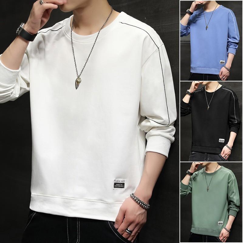 Men's Sweatshirt Spring New Youth Hong Kong Style Casual Loose Round Neck Long Sleeve Versatile T-shirt Bottoming Shirt