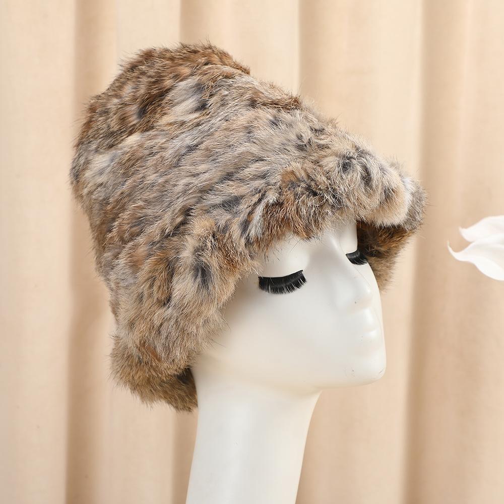 Warm Rabbit Fur Dome Hat Trendy Warm Furry Ear Flap Hat Fashionable Rabbit Fur Blend Hat