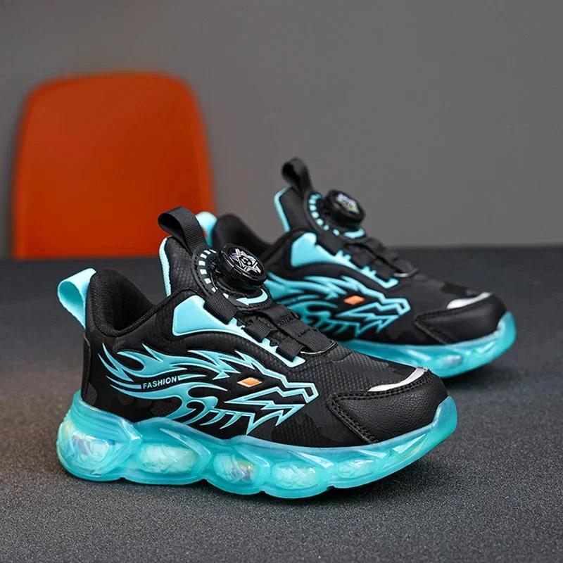 Fashion New Anti-skid Leather Kids Sneakers for Boys Running  Walking Lightweight Casual Shoes With Fashion Dragon Pattern Size 29-39
