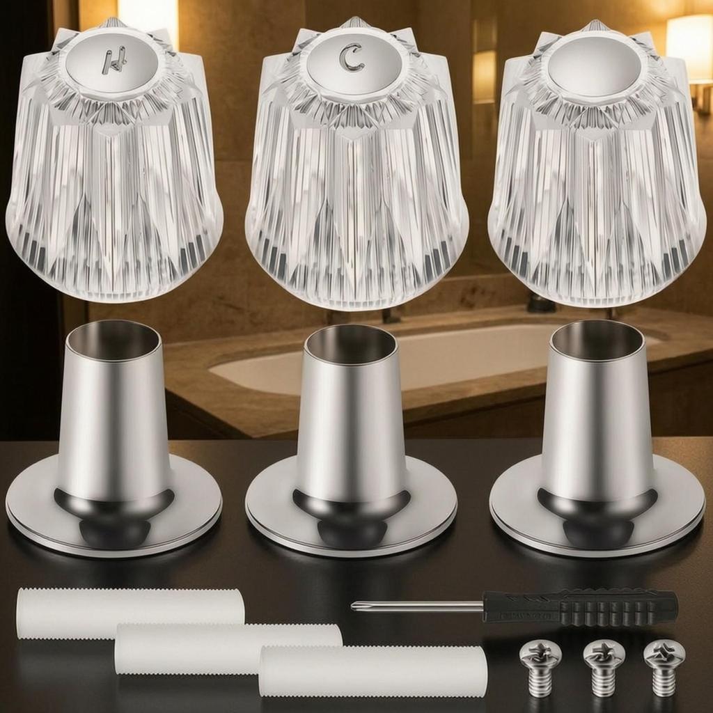 3 Pieces Shower Knob Replacement Kit Long-Lasting 12-Tooth Valve Handle And