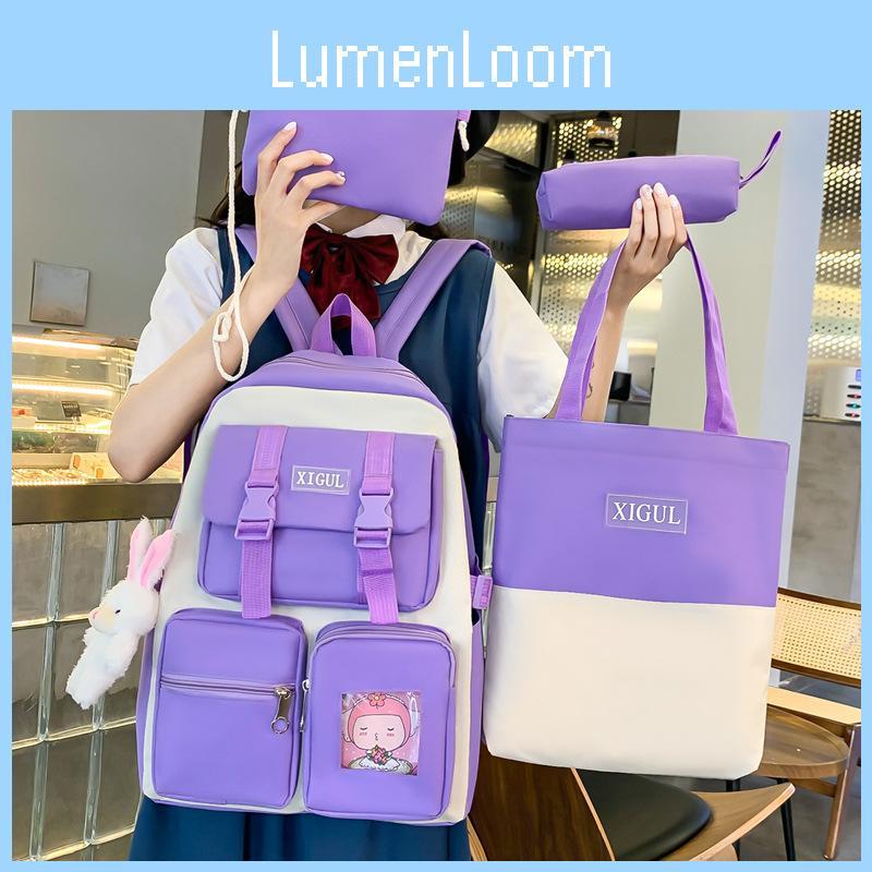 New Cartoon Style Student Backpack High Capacity Nylon Breathable Book Bag For Middle School Girls Pink Black Purple Blue