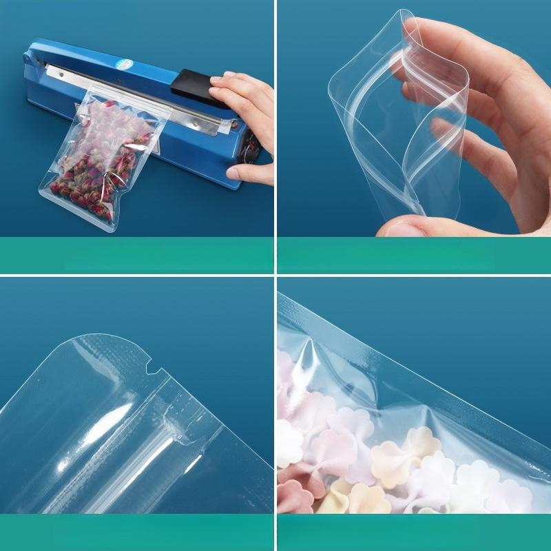 Double Layered 0.14mm Flat Bottom Seal Pocket Transparent Plastic Sealed Bag Suitable for Vegetable Dried Fruit Tea Leisure Fruit Packaging Storage