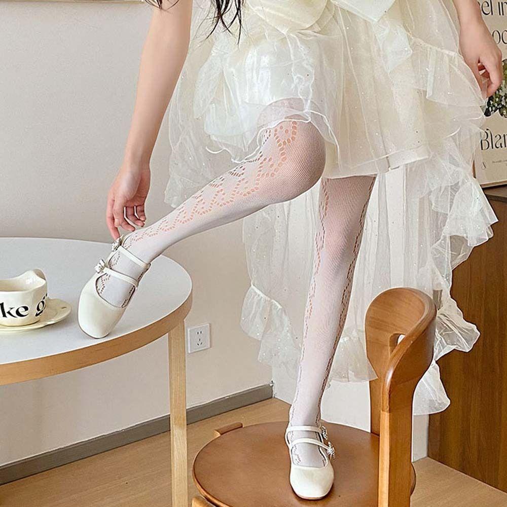 

Love Girl JK Pantyhose Mesh Hollow Heart Fishnets Stockings Breathable Girl белый
