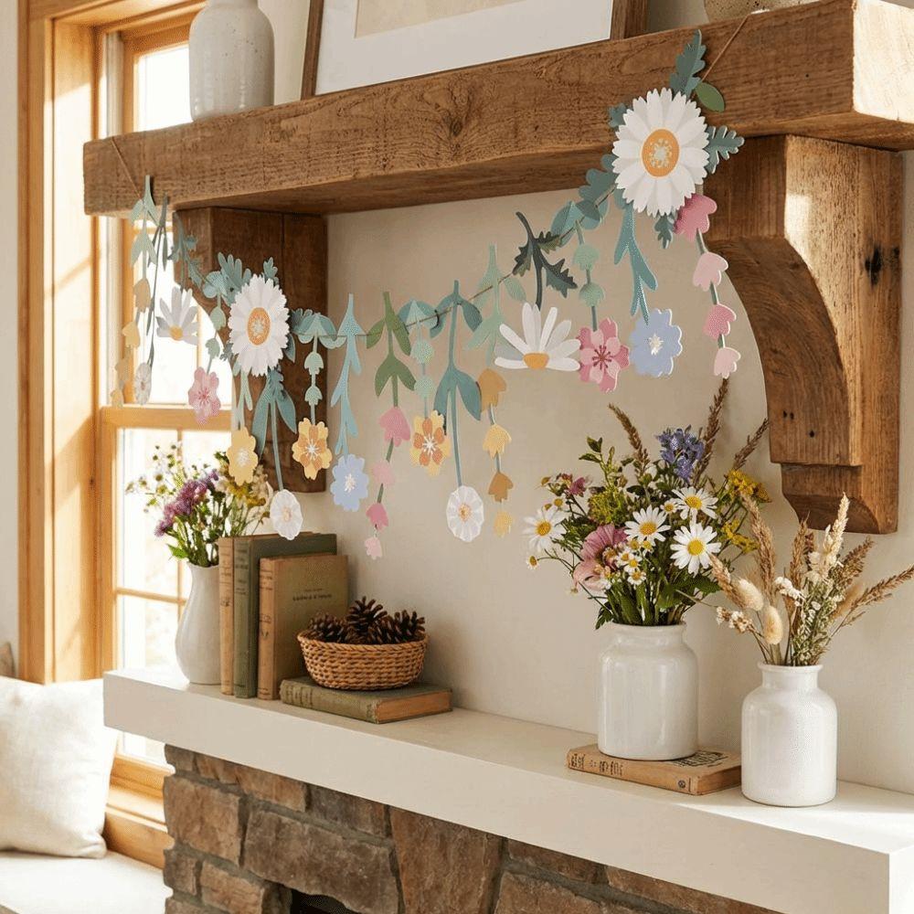 Double Sided Flower Leaves Garland Spring Theme Floral Hanging Flag  Festival Celebration