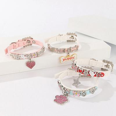 Pet PU Letter Collar Small Cat Dog Collar with Pendant