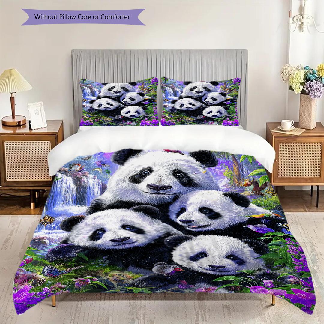 

Pandas Pattern Bedding Quilt Set Quilt Cover Pillowcase Home Decoration Birthday Gift (1 * duvet cover + 2 * pillowcase, without core) 135x200cm