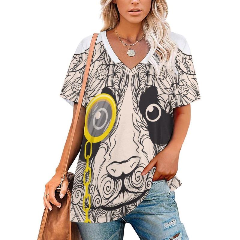 Sommermode 3D Floral bedruckte T-Shirts Damenbekleidung T-Shirt Tops Damen Casual Kurzarm V-Ausschnitt Tops Lockere Bluse