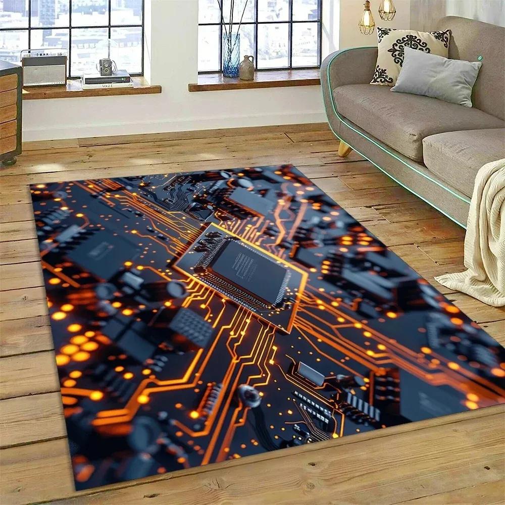 PCB Circuit Board 3D Chip CPU Carpet Living Room Decoration Non Slip Home Sofa Table Floor Mat Bedroom Doormats Spring Decor Rug
