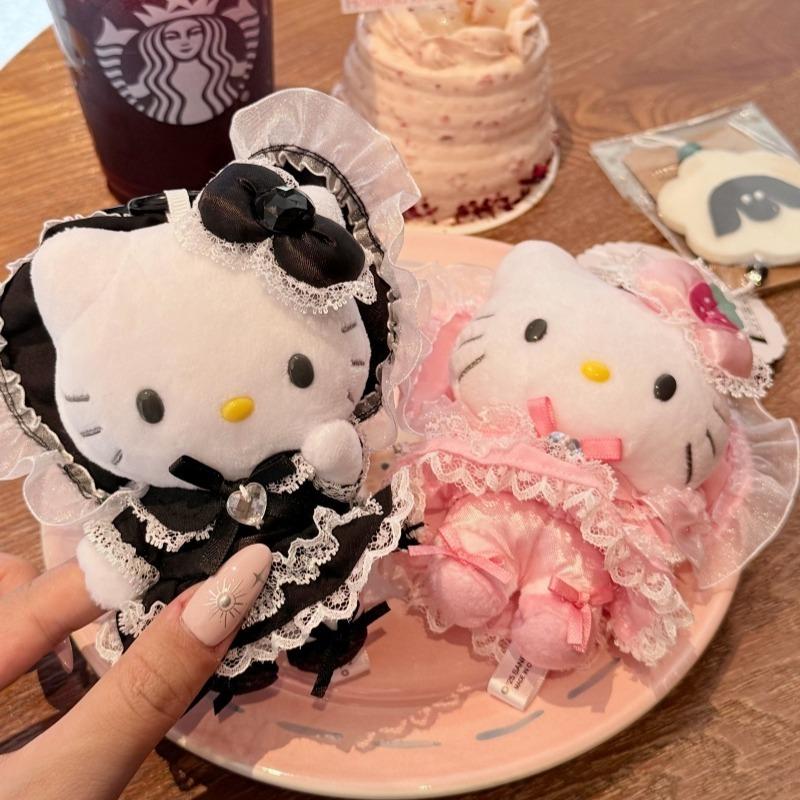 New Hello Kitty Plush Keychain Intricate Work Lolita Lace Dress Kitty Bag Charm Stuffed Sweet Maid Decoration Pendant Girly Gift